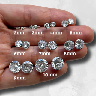 Brinco Prata 925 Ponto de Luz Feminino e Masculino Pedra Zircônia 2, 3, 4, 5, 6, 7, 8, 9 e 10mm