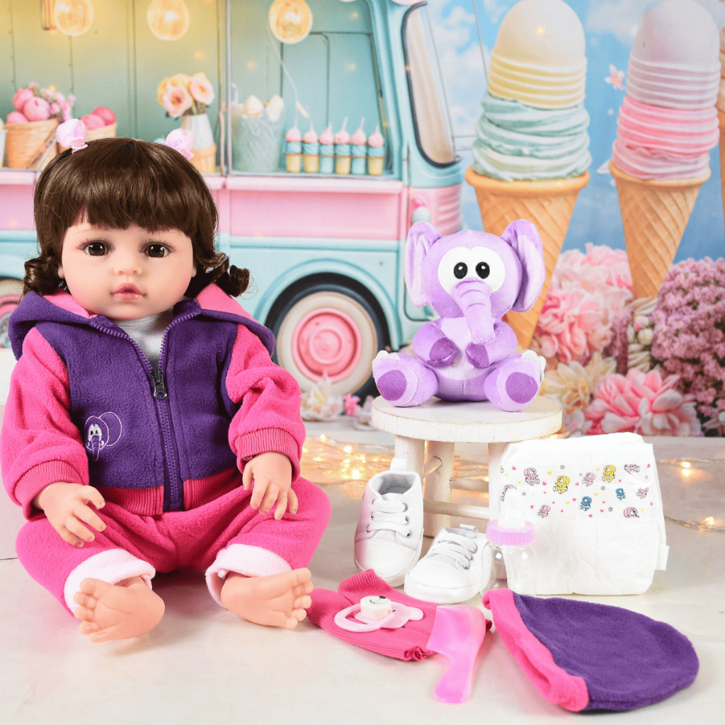 Bebê Sweetie Reborn Exclusiva Elefantinho Roxo E Acessórios