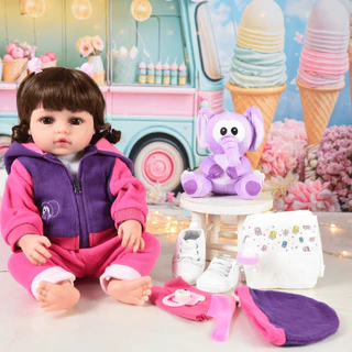 Bebê Sweetie Reborn Exclusiva Elefantinho Roxo E Acessórios