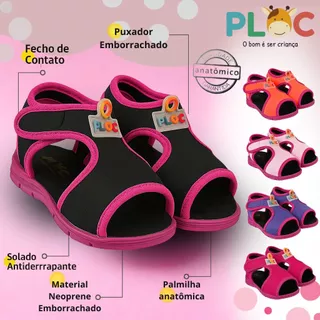 Papete Sandália Infantil Esportiva Casual Chinelo Calce Fácil Leve Respirável Ploc - Menina - PAP02 em Oferta na Shopee