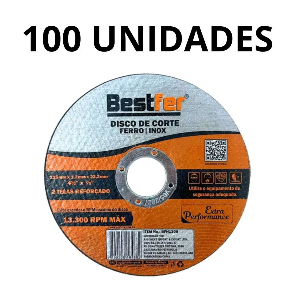 Kit 100 Discos de Corte para Inox 4.1/2