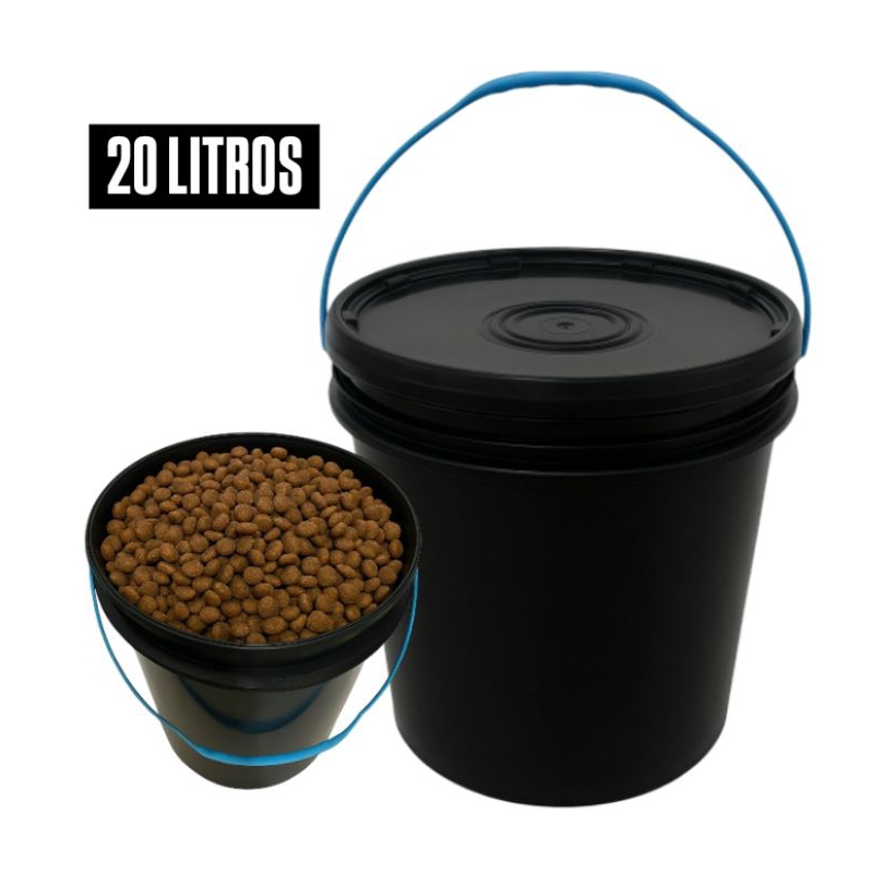 Balde 20L Litros Preto com Alça e Tampa – Ideal para Ração Pet, Gatos ...