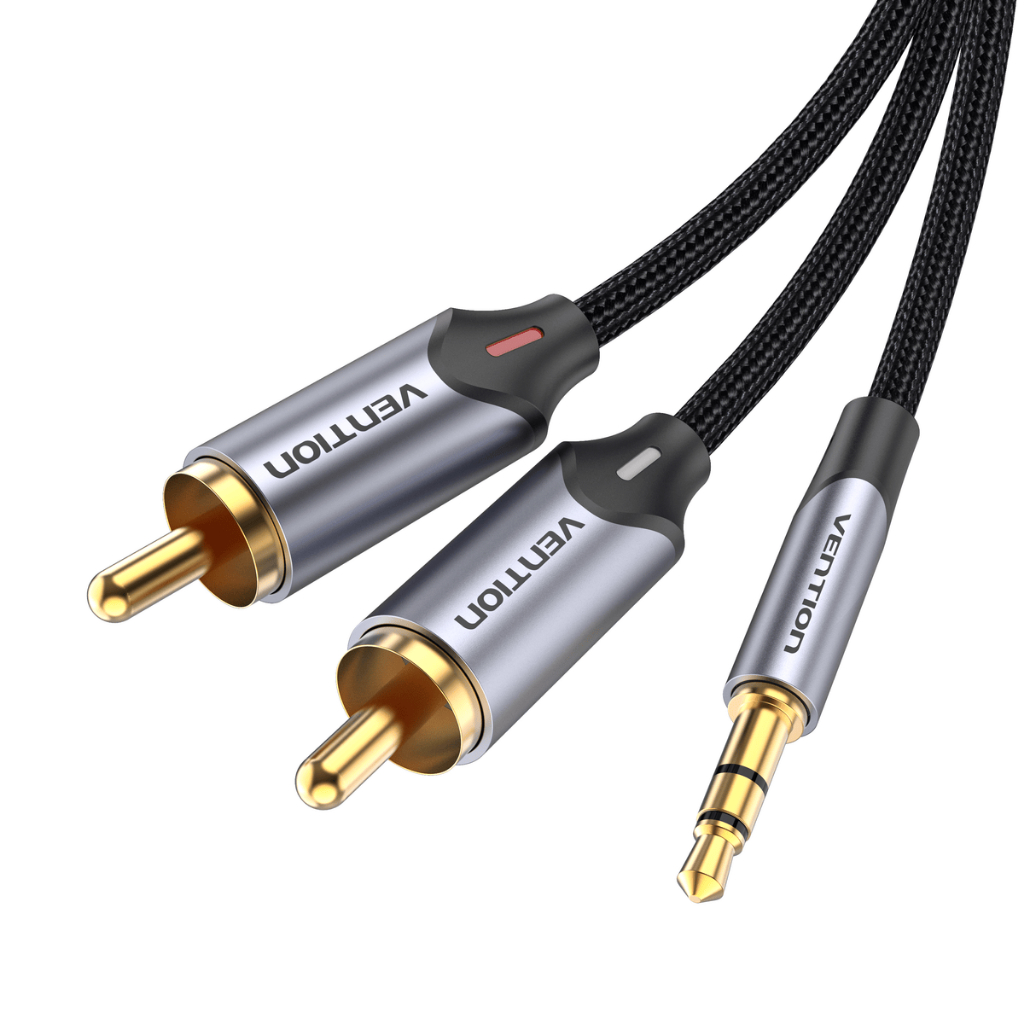 Vention - Cabo Adaptador P2 3.5mm para 2 RCA Macho – Áudio Hi-Fi, Blindado e Resistente