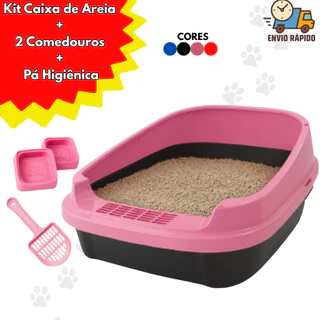 Kit Caixa de Areia para Gatos Grandes Banheiro Sanitário pet Aberta Resistente Furba Inteligente