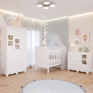 Quarto de Bebê Completo Guarda Roupa Uli 3 Portas Berço Cloe 2 Em 1 Cômoda Uli 1 Porta 100%MDF em Oferta na Shopee