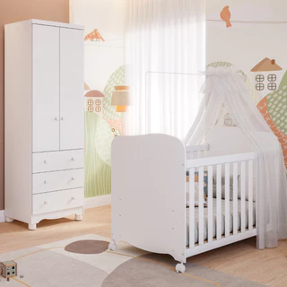 Quarto Bebê Completo Berço Americano Uli Guarda Roupas 2 Portas 3 Gavetas Junior 100% MDF em Oferta na Shopee