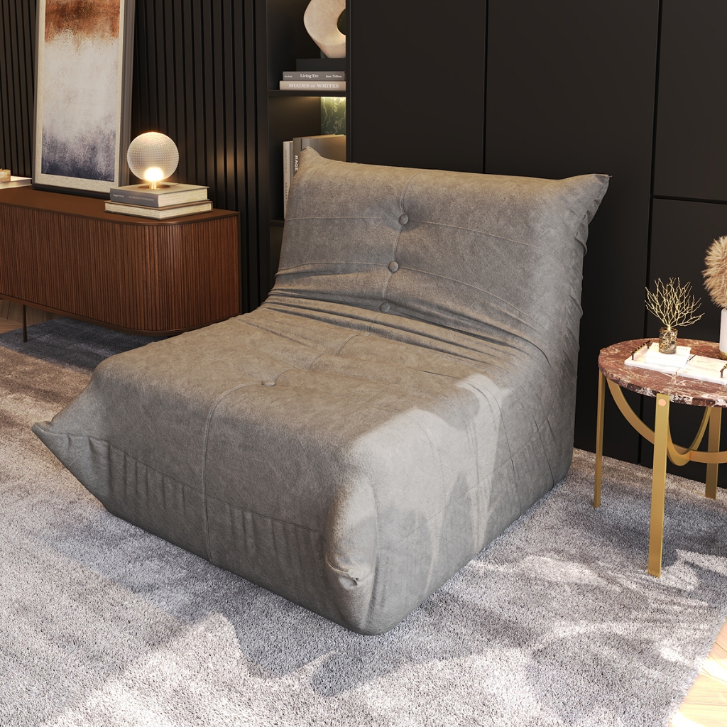 Poltrona com Design moderno aconchegante e atemporal inspirado no estilo Togo cor cinza toda espuma
