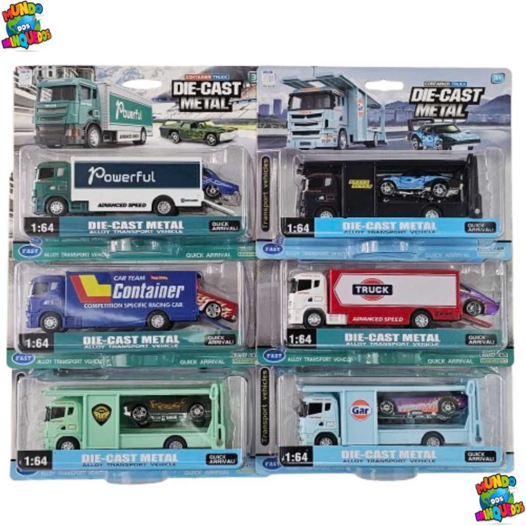 Miniaturas Caminhão Cegonha com Carro Die-Cast Metal 1:64 Colecionáveis Diversos Modelos