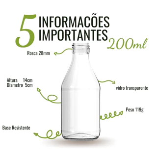 10 Garrafinha de Vidro Coquinho 200ml c bico dosador