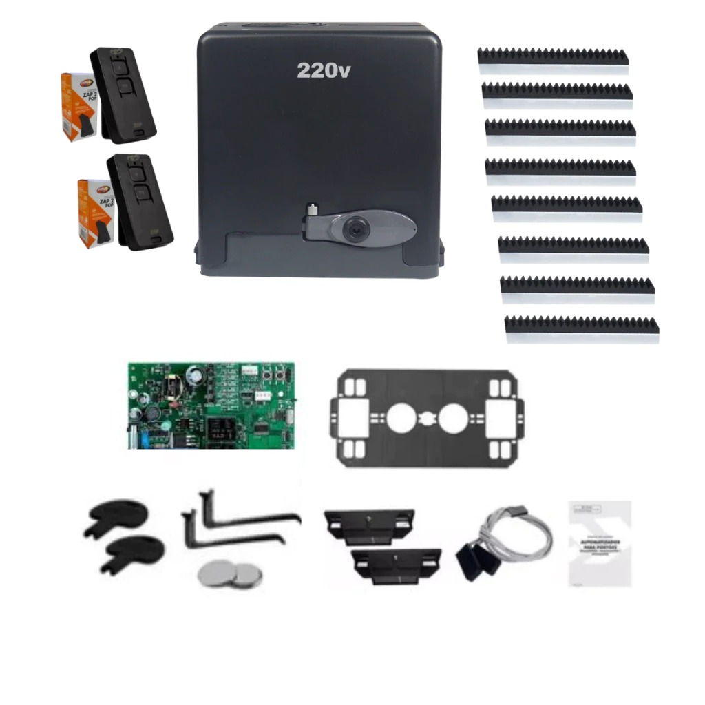Kit Motor 220v Portão Automatico 400kg Casa + 02 Controles + 4m Cremalheira - PPA DZ Stark Home