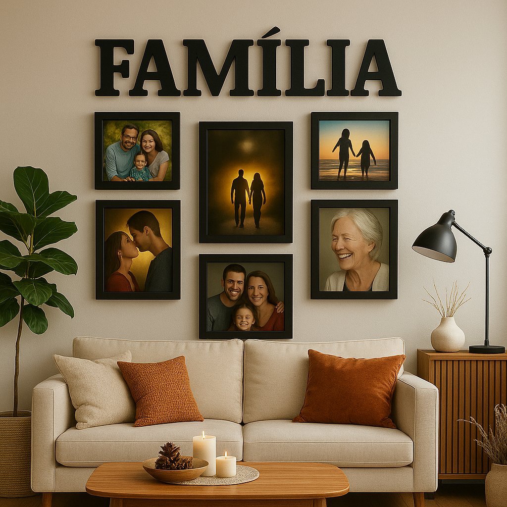 Painel Decorativo Família com 6 Fotos em MDF – Sala, Quarto e Corredor ...
