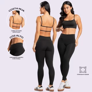 Conjunto Fitness Zero Transparência Academia Calça Legging Cós Alto e Top Costa Nua Moda Gringa