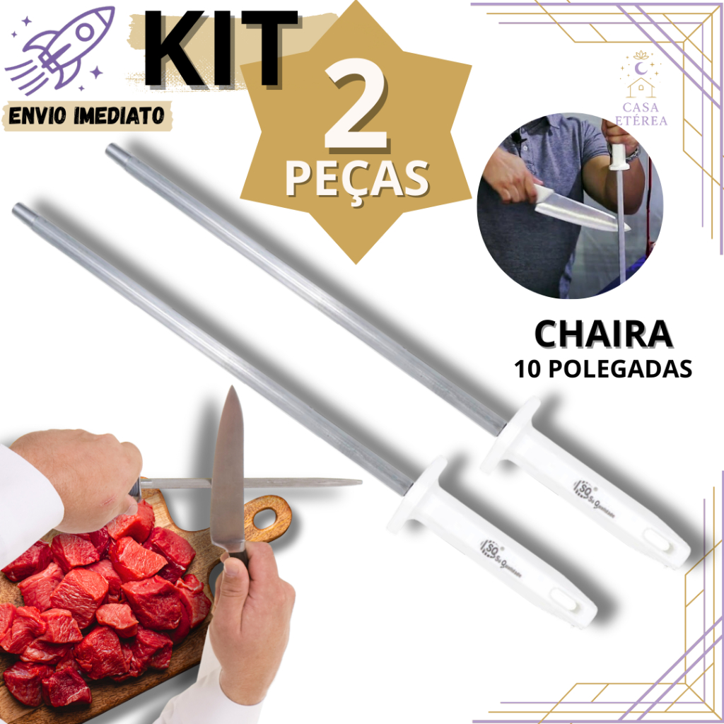 Kit 2 Chaira 10’’ Profissional para Afiar Facas de Churrasco Cozinha de ...