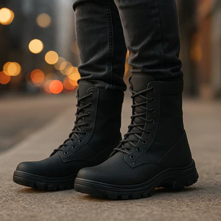 Coturno Resistente Bota Militar Masculino Segurança Zíper Tático Cano Longo Tratorado Promoção