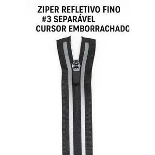 Zíper Nylon Fino #3 Invisível Refletivo Separável Fitness - Cor Preto