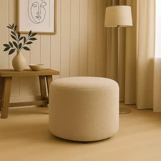 Puff Bouclé Aura Estilo Orgânico Tecido Boucle Redondo para Sala Quarto Recepção - Casa Viva Decor