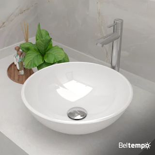 Cuba Pia de Apoio Sobrepor Redonda 35cm Branca Banheiro Lavabo Beltempo BT-3073