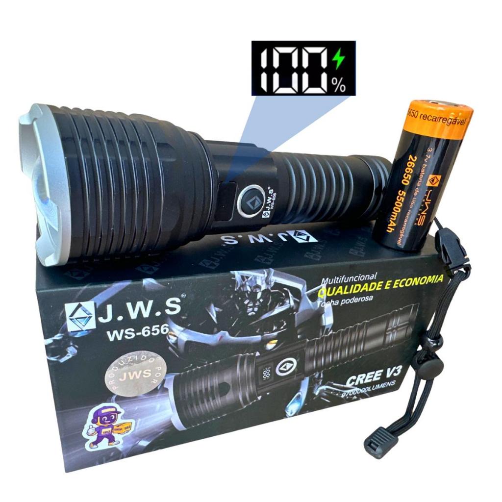 Lanterna Tática Militar Led V3 C/ Visor De Autonomia Usb C Jws WS