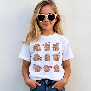 Camiseta Infantil de Menina Estampa Capivara, Trend, Moda, Tendência, Blusa de Menina
