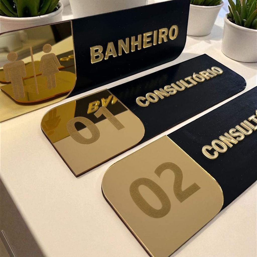 Kit 10 Placas De Identificação Porta Personalizada MDF PRETO Com ...
