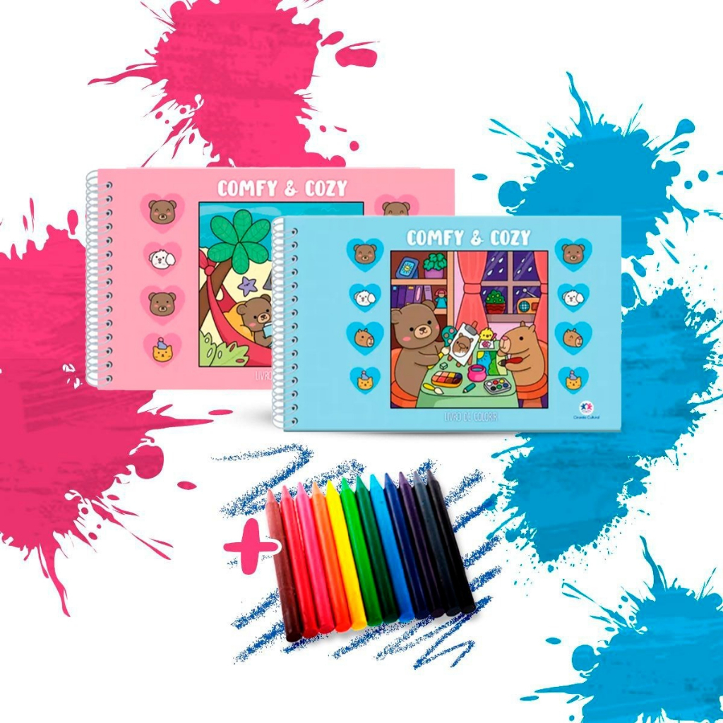 Kit Caderno De Pintura Comfy & Cozy 50 Desenhos + Giz De Cera | Shopee ...