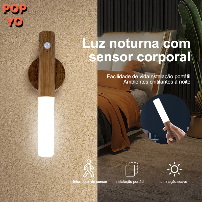 Luminária de Madeira LED com Sensor de Movimento  Luz Noturna Inteligente, Moderna e Decorativa POP YO | Shopee Brasil