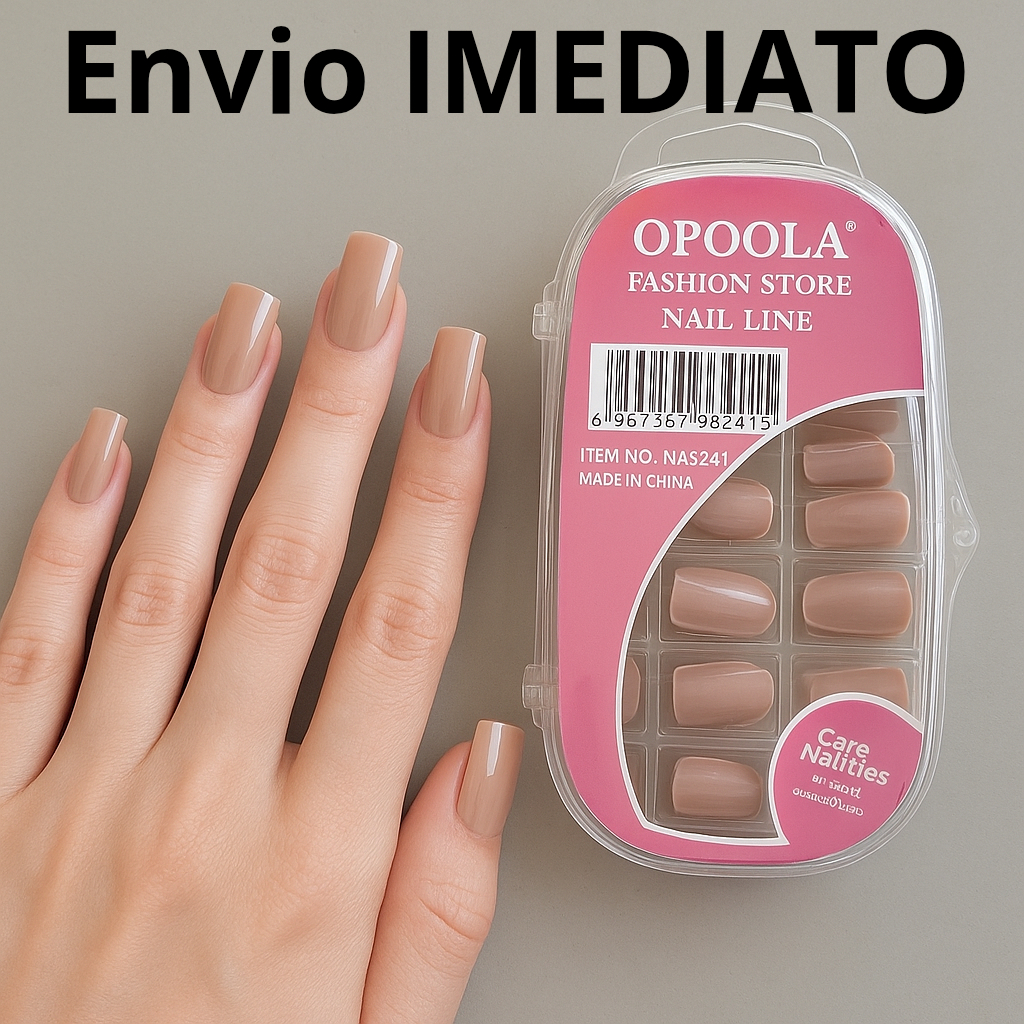 Kit 100 unhas postiças realista quadrada tips + cola alongamento ...