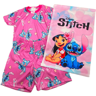 Pijama infantil STITCH ROSA Manga Curta Personagem Meia Manga em Malha em Oferta na Shopee