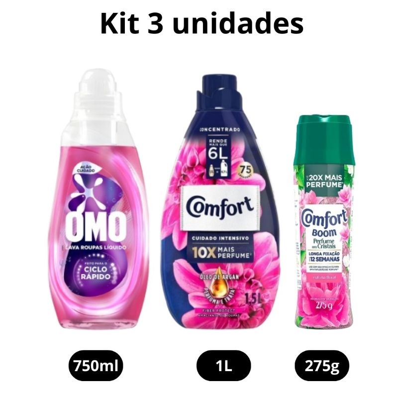 Kit 1 Lava Roupas Omo Ciclo Rapido Rosa 750ml + Amaciante Comfort Brisa ...