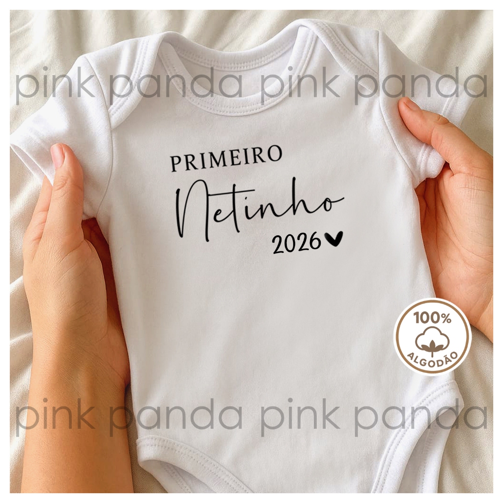 Body Bebê Frase "Primeiro Netinho 2026" Anúncio Gravidez