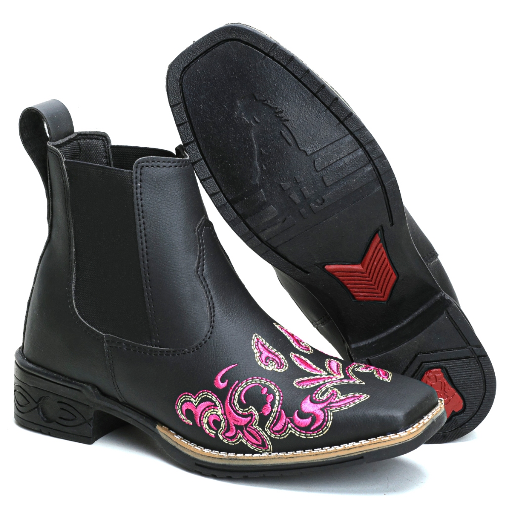 Botina Bota Feminina Cano Curto Country Texana Rodeio Roça Cowboy Black ...
