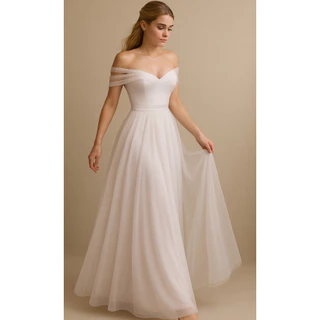 Vestido longo de noiva casamento civil, em tule ox049