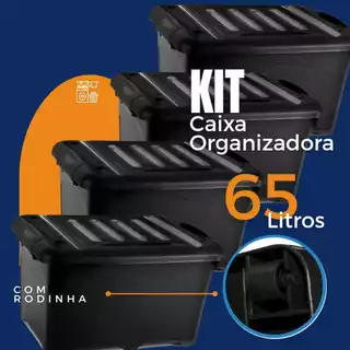 Kit 04 Caixas Organizadoras com Tampa 65 Litros Resistente Multiuso