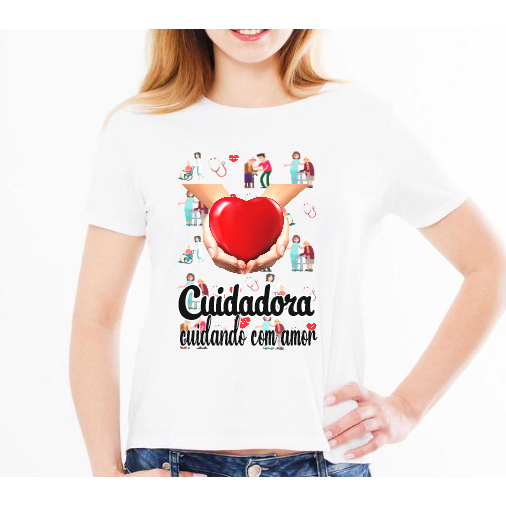 Camiseta e baby look personalizadas Cuidadora de Idosos tamanhos Plus size uniforme cuidadora