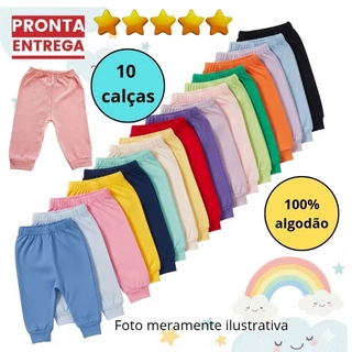 10 Unidades Mijão Calça Infantil Bebê  Malha 100% algodão sem pé Lindas cores em Oferta na Shopee