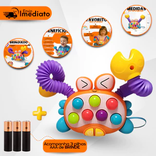 Brinquedo Sensorial Educativo Caranguejo Bebê e Criança Educativo Pop It Estica e Puxa + Pilhas