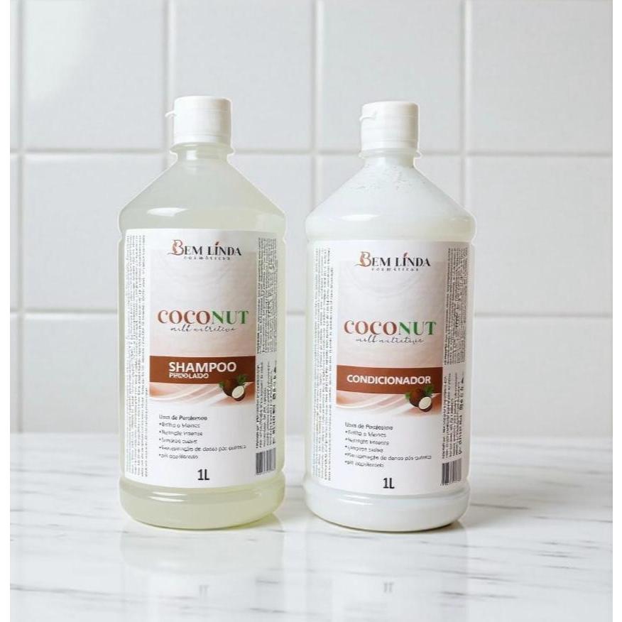 Kit Shampoo e Condicionador Coconut Nutritive 1 Litro –Cronograma Capilar,  Cabelos Cheirosos Sem Sal
