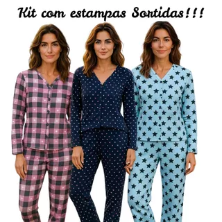 Kit com 2  Pijamas Longo Botão Amamentação Pós Parto Confortável Calça Manga Longa Cores Sortidas em Oferta na Shopee