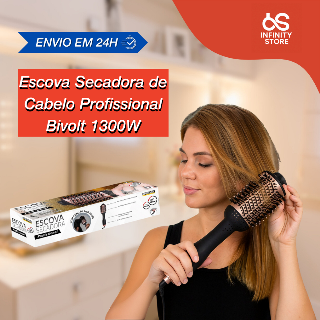 Escova Secadora Profissional Bivolt 1300W – Cabelos Curtos e Longos ...