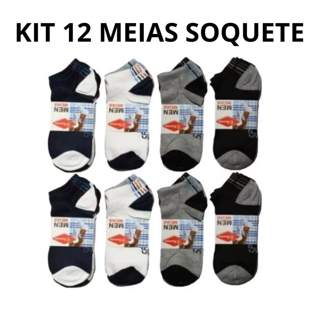 Kit 12 Pares de Meias Cano Curto Unissex Sport