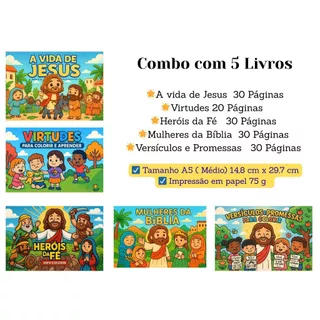 Livro de Colorir A vida de Jesus | Virtudes | Versículos| Heróis da Fé | Mulheres da Bíblia |  Edição Fofa e Divertida em Oferta na Shopee