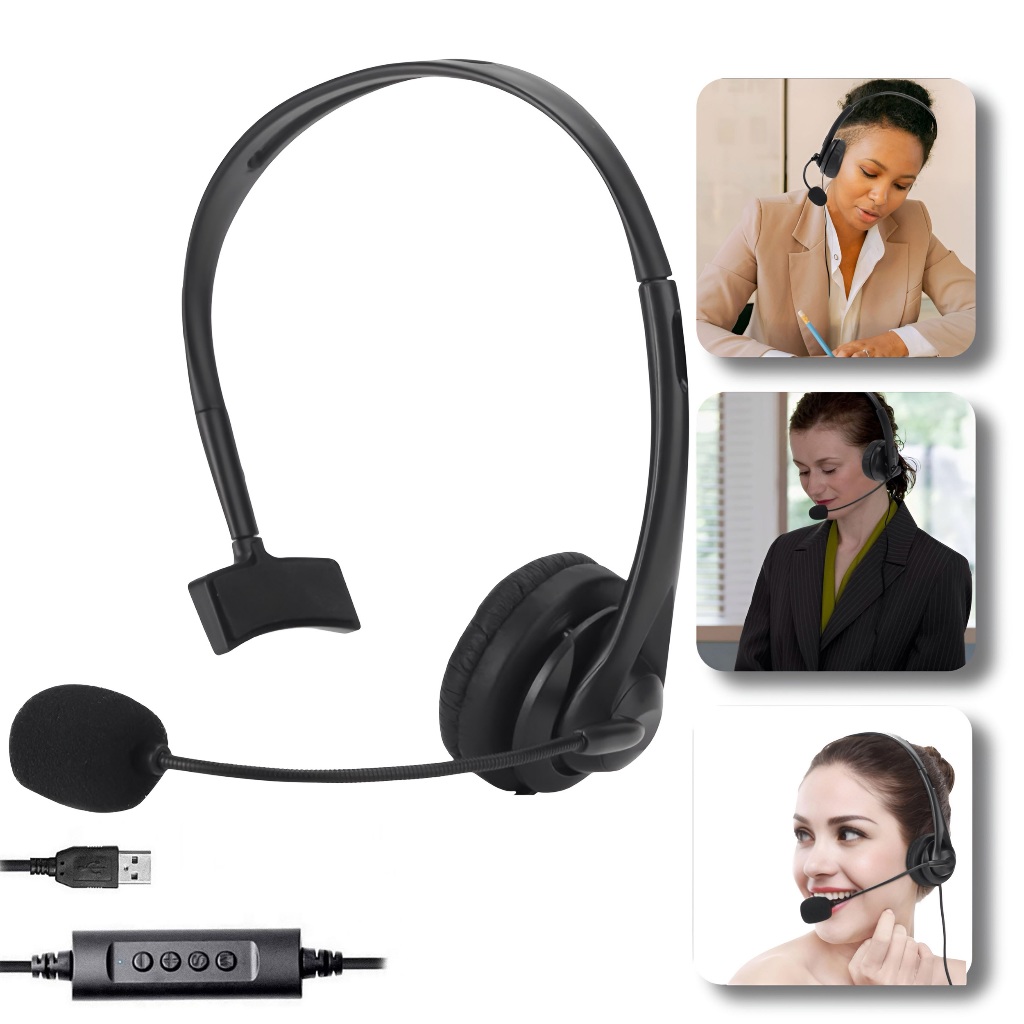 Kit Headset Headphone USB com Microfone e Cancelamento de Ruído para ...