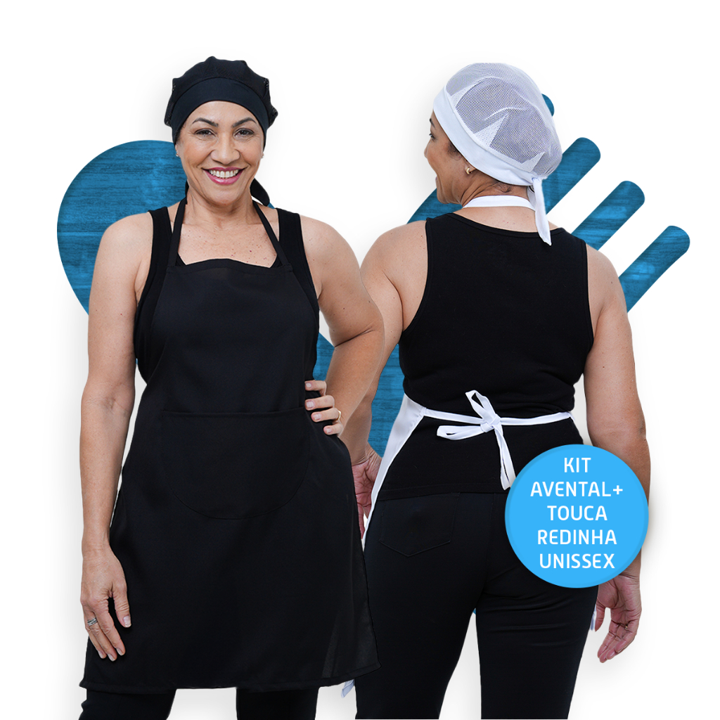 Kit Com Avental e Touca Redinha Lavável Uniforme Cozinha Cas