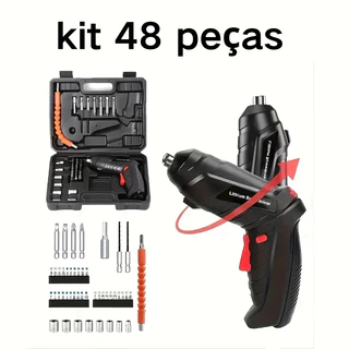 kit Parafusadeira elétrica/furadeira 48 Pçs À Bateria Carregador Usb — Techo Pro