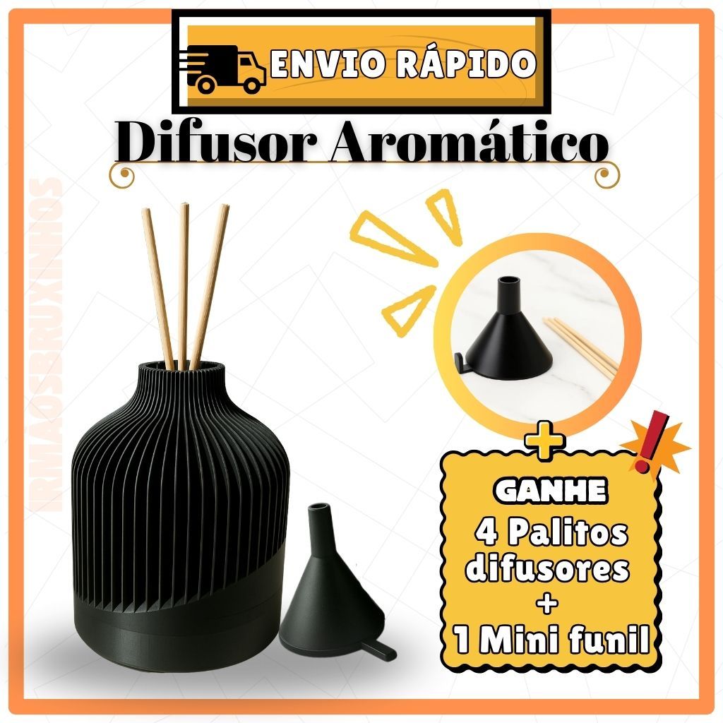 Difusor Aromático Decorativo - Tamanho Médio - Canelado - Com palito difusor e Mini Funil