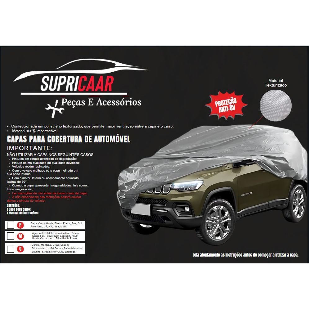 Capa para Carro Supricaar 100% Impermeável Proteção Sol e Chuva Sereno ...
