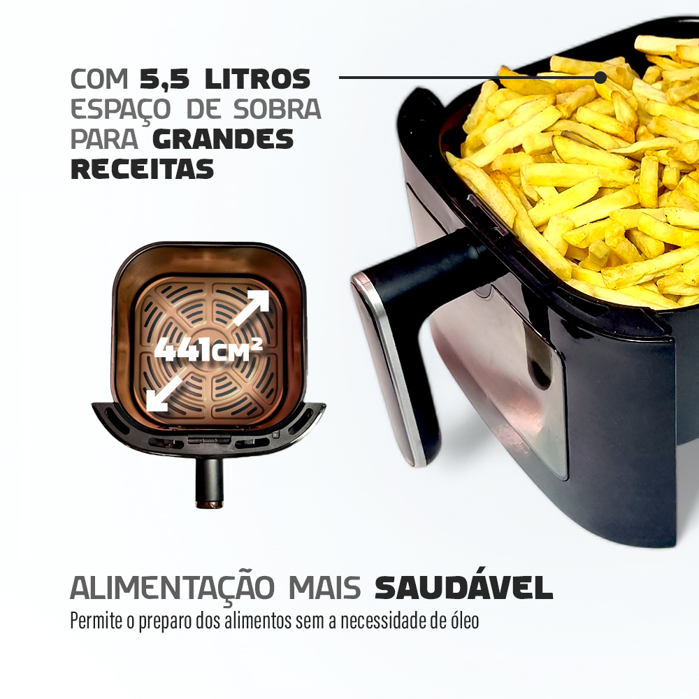 てりてり　追加分 Air Fryer Fritadeira Elétrica Digital Extream 5,5L - Preto e Prata