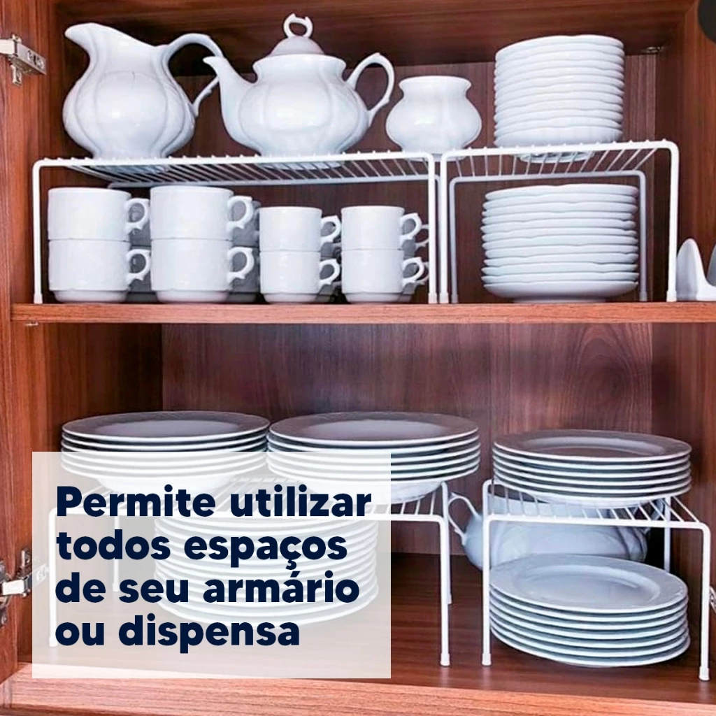 Kit Organizadores de Armario Aramado Cozinha Prateleira Pratos Copos Armário