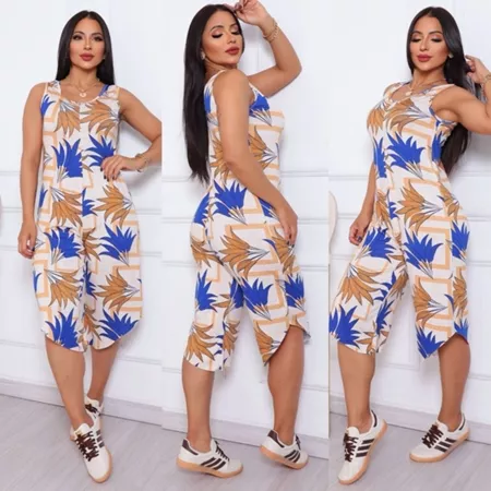 Macacão pantacurt saruel  alça larga   moda feminina lançamento verão larguinho