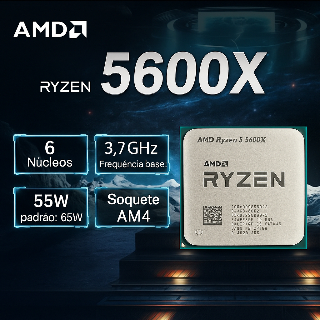 Processador Amd Ryzen 5 5600X 3.7GHz (4.6GHz Max Turbo) Am4 - Novo